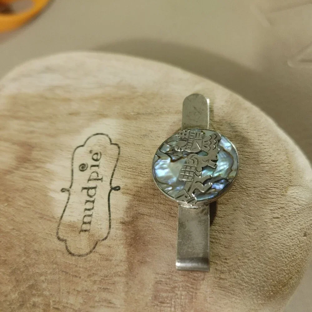 Kokopelli Abalone Inlay Tie or Money Clip Vintage Sterling Silver Stamped
